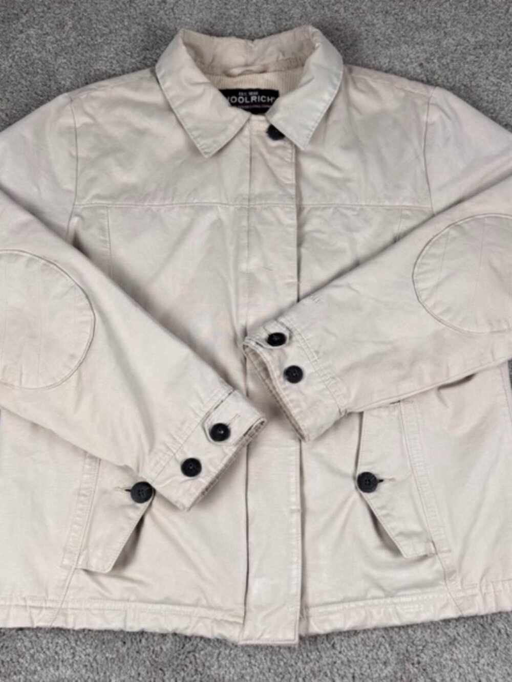 Woolrich Chore Jacket Womens M White Insulated Corduroy Accents Elbow Patch